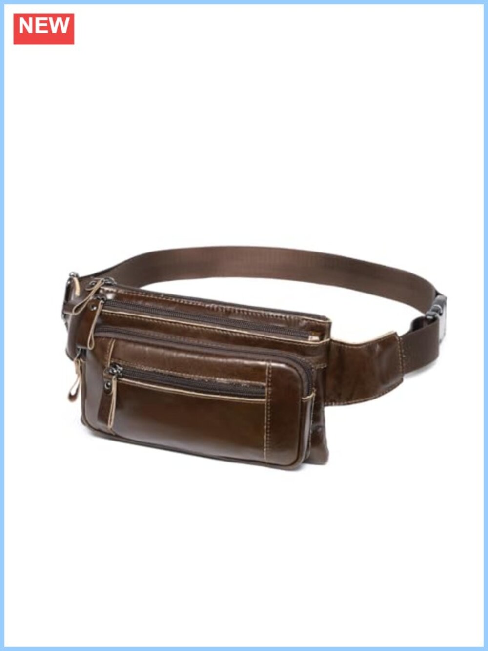 Full Grain Leather Sling Bag Crossbody Chest Waist Pack Waterproof 5 Pockets